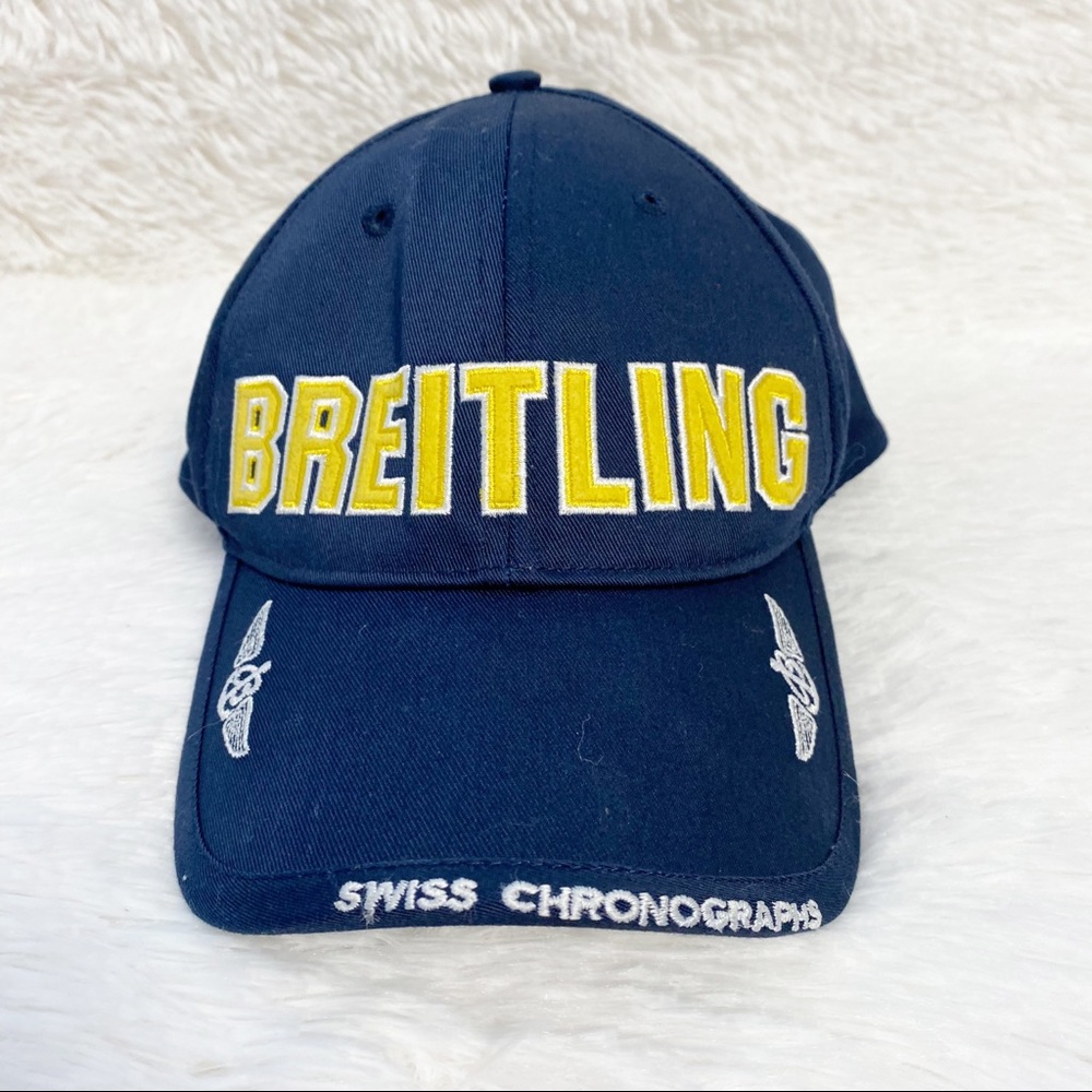 Breitling Navy Blue, White & Yellow Embroidered Logo Pilot's Cap Baseball Hat OS